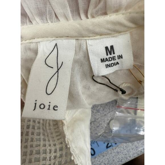 NWT Joie Ivory Embroidered Ruffle Blouse M Boho Luxe Romantic Messy Coquette - Picture 4 of 4